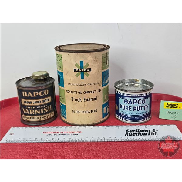 BAPCO Cans (3): Varnish; Pure Putty & Truck Enamel (All Full or Partial Full)  (Largest Can Measures