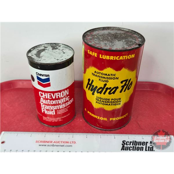 Oil Can Combo (2): ~ Chevron Automatic Transmission Fluid ~ Hydra Flo Automatic Transmission Fluid (
