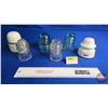 Image 1 : Insulator Grouping (6) : Clear; White Enamel & Aqua  (Largest White Measures: 4"H)