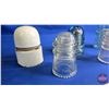 Image 2 : Insulator Grouping (6) : Clear; White Enamel & Aqua  (Largest White Measures: 4"H)