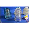 Image 3 : Insulator Grouping (6) : Clear; White Enamel & Aqua  (Largest White Measures: 4"H)