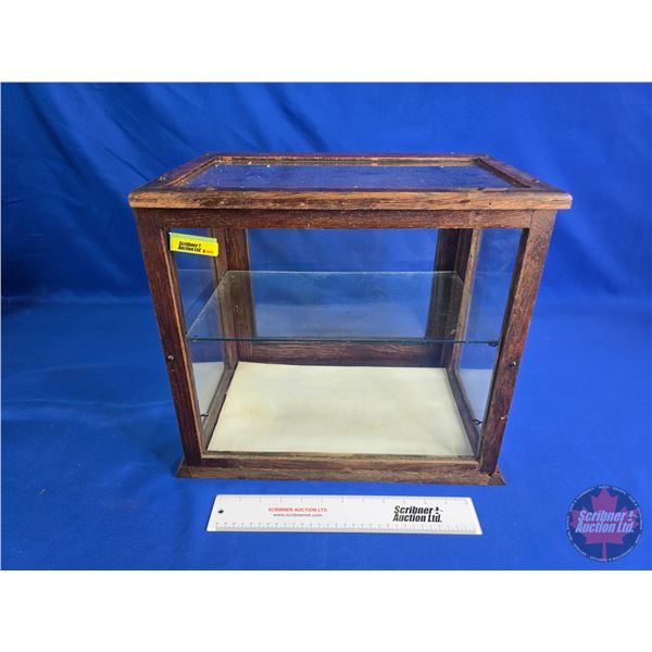 Vintage wood / Glass 4-Side Counter Top Display Case (14-1/2"H x 15-3/4"W x 10-3/8"D)