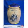 Image 1 : Stoneware Salt Glaze Crock / Jar with Lid : Brantford, Ont. : Blue Foral (Measures without Lid : 11-