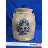 Image 2 : Stoneware Salt Glaze Crock / Jar with Lid : Brantford, Ont. : Blue Foral (Measures without Lid : 11-
