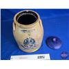 Image 3 : Stoneware Salt Glaze Crock / Jar with Lid : Brantford, Ont. : Blue Foral (Measures without Lid : 11-