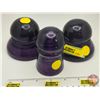 Image 1 : Insulators (3) Purple (Small chip in one) (Largest Measures: 3"H x 3-1/2"Dia)