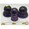 Image 3 : Insulators (3) Purple (Small chip in one) (Largest Measures: 3"H x 3-1/2"Dia)