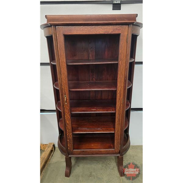 Curved China Cabinet ~ Open Face (Wood Shelves / Missing Glass) (Shelves have Plate Rails) (67"H x 3