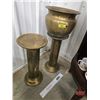 Image 1 : Brass Pillars & Large Brass Pot  (Pillars Measure 18"H x 7-3/4"Dia Top)