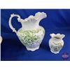 Image 7 : Pitcher & Basin Set (3 pcs) (Note: Basin Crack) (Basin Measures: 17"Dia)