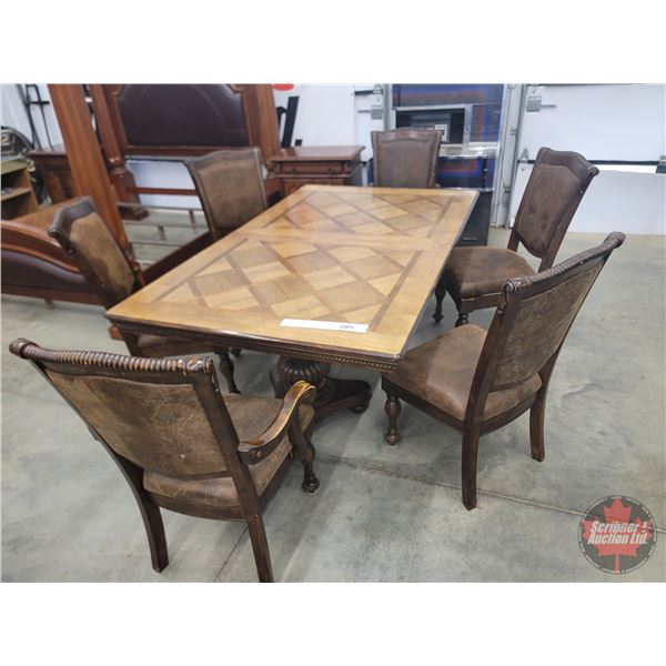 Dining Room Table & Chairs (6 ~ Includes 2 Arm Chairs) Double Pedestal Table : Inlaid Top :  (From 7