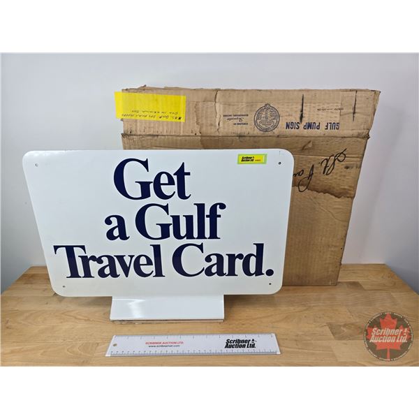 Double Sided Gulf Promotional Counter Top Display Sign : "Get a Gulf Travel Card" & "The Fastest Pum