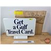 Image 1 : Double Sided Gulf Promotional Counter Top Display Sign : "Get a Gulf Travel Card" & "The Fastest Pum