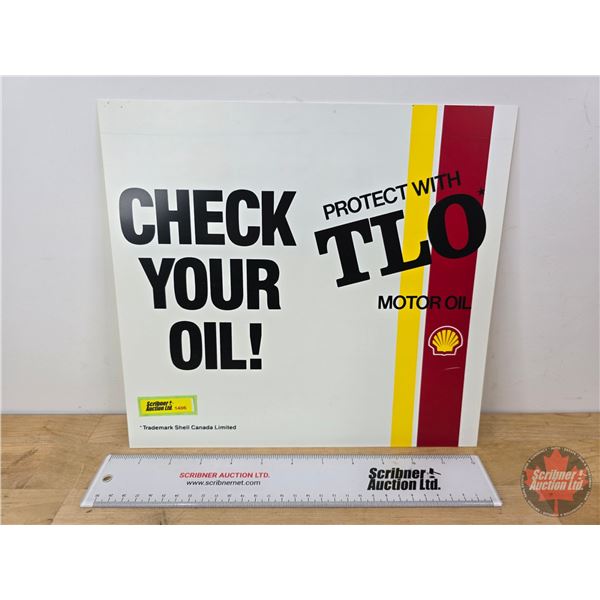 Doubled Sided Shell Promotional Plastic Hanging Sign : "TLO Protect your Oil" & "TLO Lube - Oil - Fi