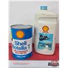 Image 1 : SHELL : Oil Can "Rotella T Multigrade Motor Oil" & Jug "Super Quick Fix Snowmobile Oil"