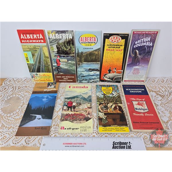 Variety of Road Maps : Washington ; Alberta ; British Columbia; Canada; Saskatchewan; etc