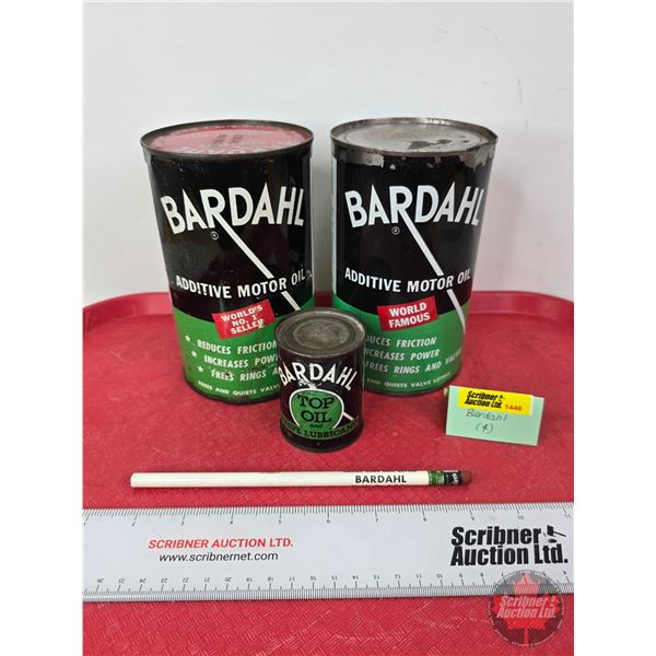 BARDAHL Oil Cans (3) (Smallest One is Full!) + Pencil (Larger Measures: 6-1/2"H x 4"Dia)