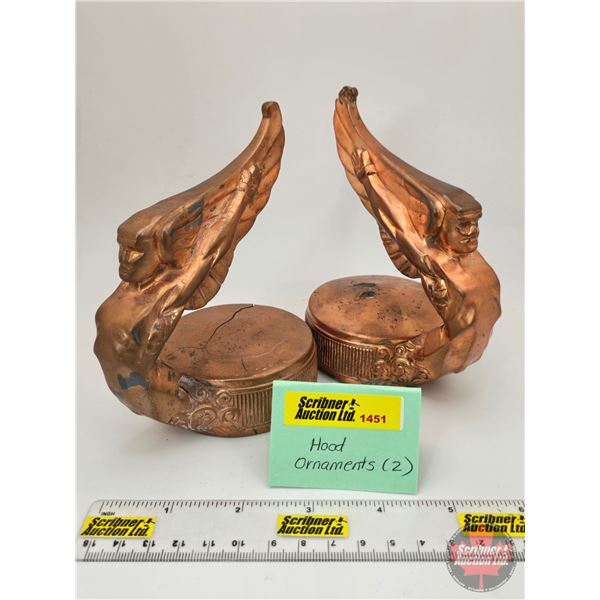 1928 Esses Flying Lady Rad Cap / Hood Ornaments (Both Have Damage) (Copper Plated Cast) (5"H x 3"W x