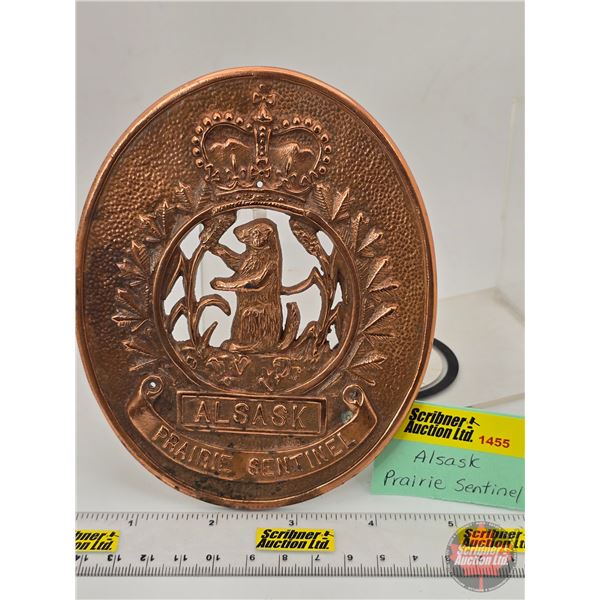 Copper Badge/Plaque : ALSASK : Prairie Sentinel (5-1/2"H x 4-1/2"W)