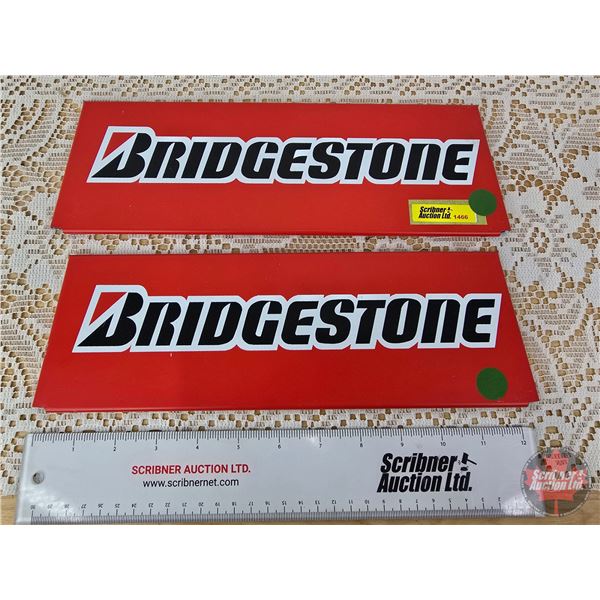 Single Side Tin : BRIDGESTONE : Store Tire Display Signs (2) (4"H x 12-1/2"W)