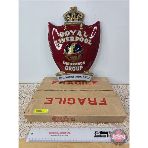 ROYAL LIVERPOOL Insurance Group Sign (Plastic Face / Cardboard Back) (w/Orig Box) (13-1/4"H x 9-1/4"