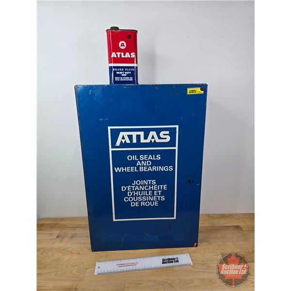 ATLAS Combo: Oil Seals and Wheel Bearings Shop Cabinet & Brake Fluid Tin (Cabinet Measures: 22-1/2"H