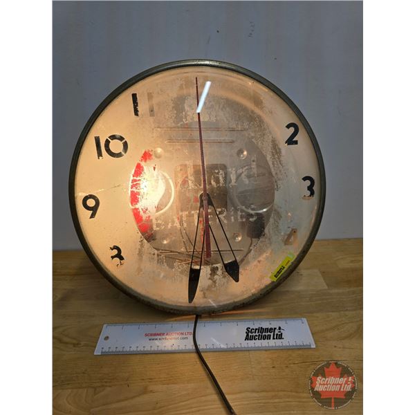 WILLARD BATTERIES Electric Light Up Wall Clock (Neon-Ray) (Faded / Glass Cracked) Works (Note: Only 