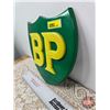 Image 2 : BP Crest from Gas Pump (Plastic - Raised Lettering) (9"H x 9-3/4"W x 1/2"D)