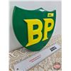 Image 3 : BP Crest from Gas Pump (Plastic - Raised Lettering) (9"H x 9-3/4"W x 1/2"D)