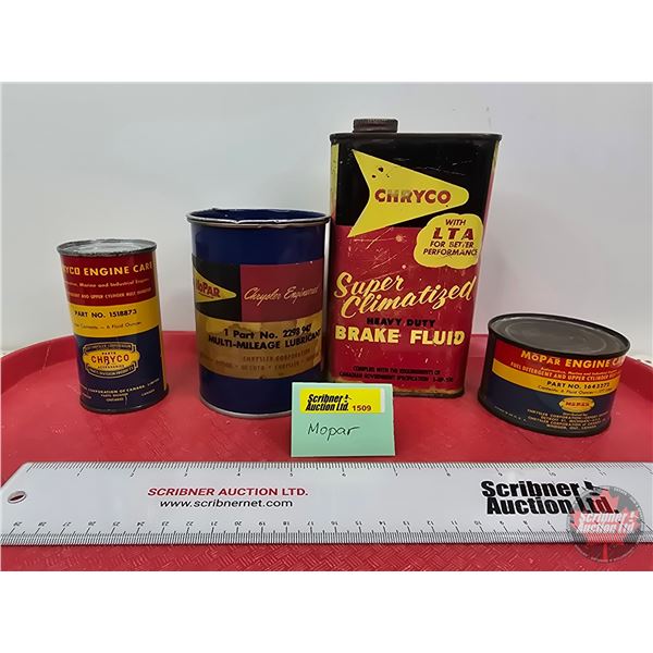 MOPAR CHRYCO Collector Tin Combo (4) Brake Fluid Tin; Lubricant; Fuel Detergent (NOTE: 2 Smaller Can