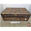Image 1 : Antique Steam Ship Trunk (No Key) (Leather Strapping Damage) (13"H x 36"W x 21"D)