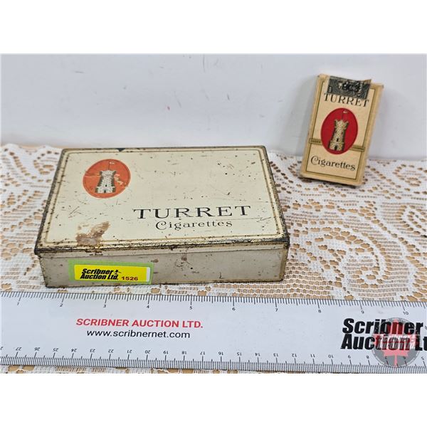 Turret Cigarettes Tin w/Turret Cigarette Sample Pack (c.1915 - Empty)
