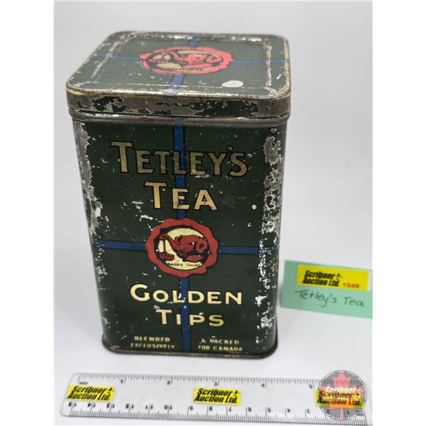 TEA TIN : Tetley's Tea Golden Tips  (6"H x 4"W x 4"D) (SEE PICS!)