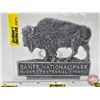 Image 1 : Commemorative Car Badge : BANFF NATIONAL PARK 1885 - CENTENNIAL - 1985 (Buffalo) (3-1/2"H x 4-1/2"W)