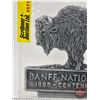 Image 2 : Commemorative Car Badge : BANFF NATIONAL PARK 1885 - CENTENNIAL - 1985 (Buffalo) (3-1/2"H x 4-1/2"W)