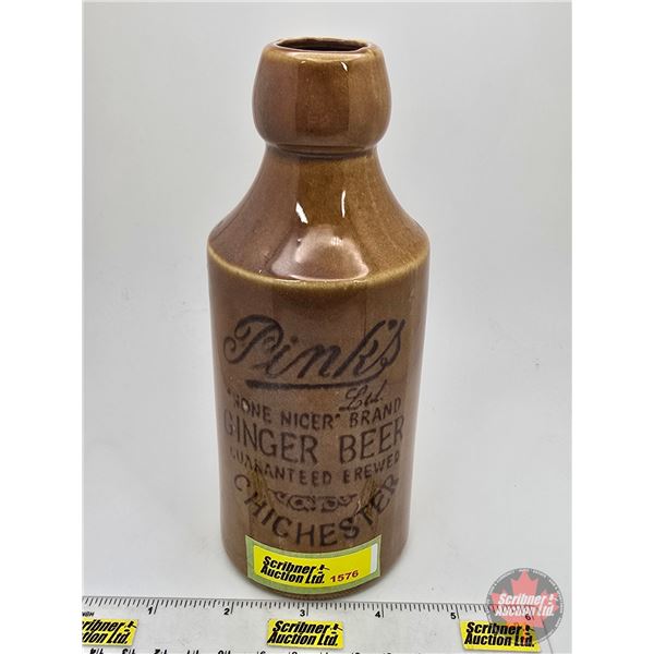 Ginger Beer Crock Bottle : Pink's (7"H)