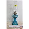 Image 1 : Coal Oil Lamp : Blue Glass Font w/White Flame Burner