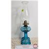 Image 2 : Coal Oil Lamp : Blue Glass Font w/White Flame Burner