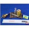 Image 1 : Small Cast Iron Shelf w/Harmonica, VIM Tin, Glass Bottle & Small Lamp Insert  (SEE PICS!)