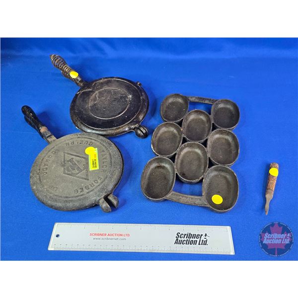 Cast Iron Waffle Irons & Cornbread Pan (SEE PICS!)