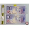 Image 2 : Canada $10 Bills 2005 (2 Consecutive) : Jenkins/Carney #BFF3153808-809  (See Pics for Varieties, Con