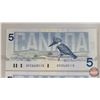 Image 3 : Canada $5 Bills 1986 (3 Consecutive) : Knight/Dodge #GPZ3653115-116-117 (See Pics for Varieties, Con