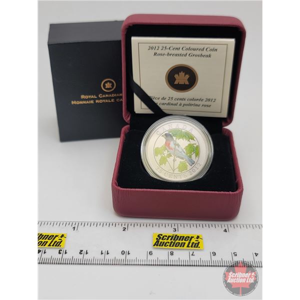 RCM 2012 : 25-Cent Coloured Coin : Rose-Breasted Grosbeak (COA #5621) (SEE PICS!)  (Listing & Descri