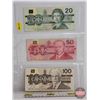 Image 1 : Canada Bills (3) :  - 1991 $20 Bill : Bonin/Thiessen #ESN0103537 - 1988 $50 Bill : Knight/Dodge #FMA