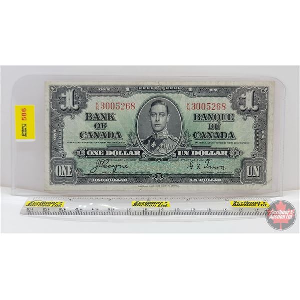 Bank of Canada $1 Bill 1937 : Coyne/Towers #KN3005268 (See Pics for Varieties, Conditions, Serial Nu