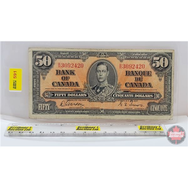 Bank of Canada $50 Bill 1937 : Gordon/Towers #BH3092420 (See Pics for Varieties, Conditions, Serial 