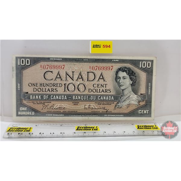 Canada $100 Bill 1954 : Beattie/Rasminsky #BJ0769997 (See Pics for Varieties, Conditions, Serial Num