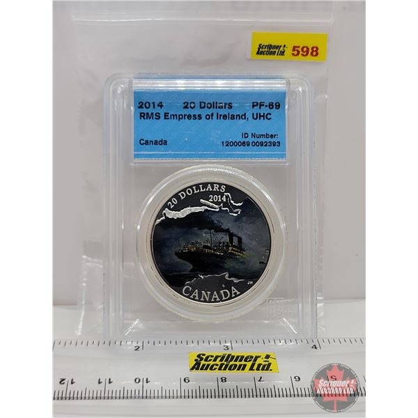 2014 Canadian $20 : Lost Ships in Canadian Waters: RMS Empress of Ireland - 1 oz Fine Silver Coloure