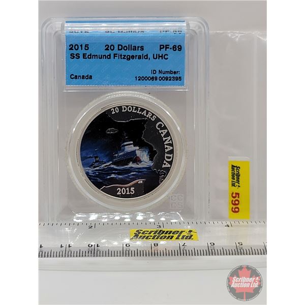 2015 Canadian $20 : Lost Ships in Canadian Waters : SS Edmund Fitzgerald - 1 oz Fine Silver Coloured