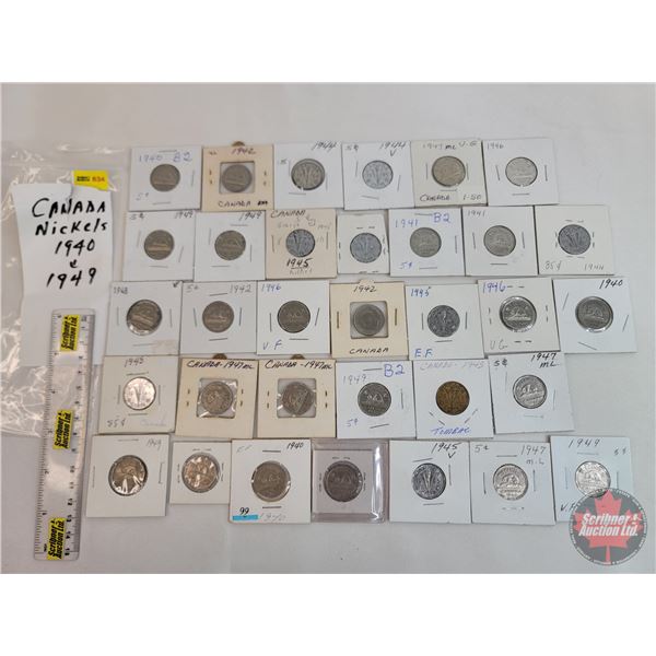 Canada Five Cent (30+ Coins!) (1940's - Variety) (SEE PICS!)  (Listing & Descriptions are a GUIDE ON